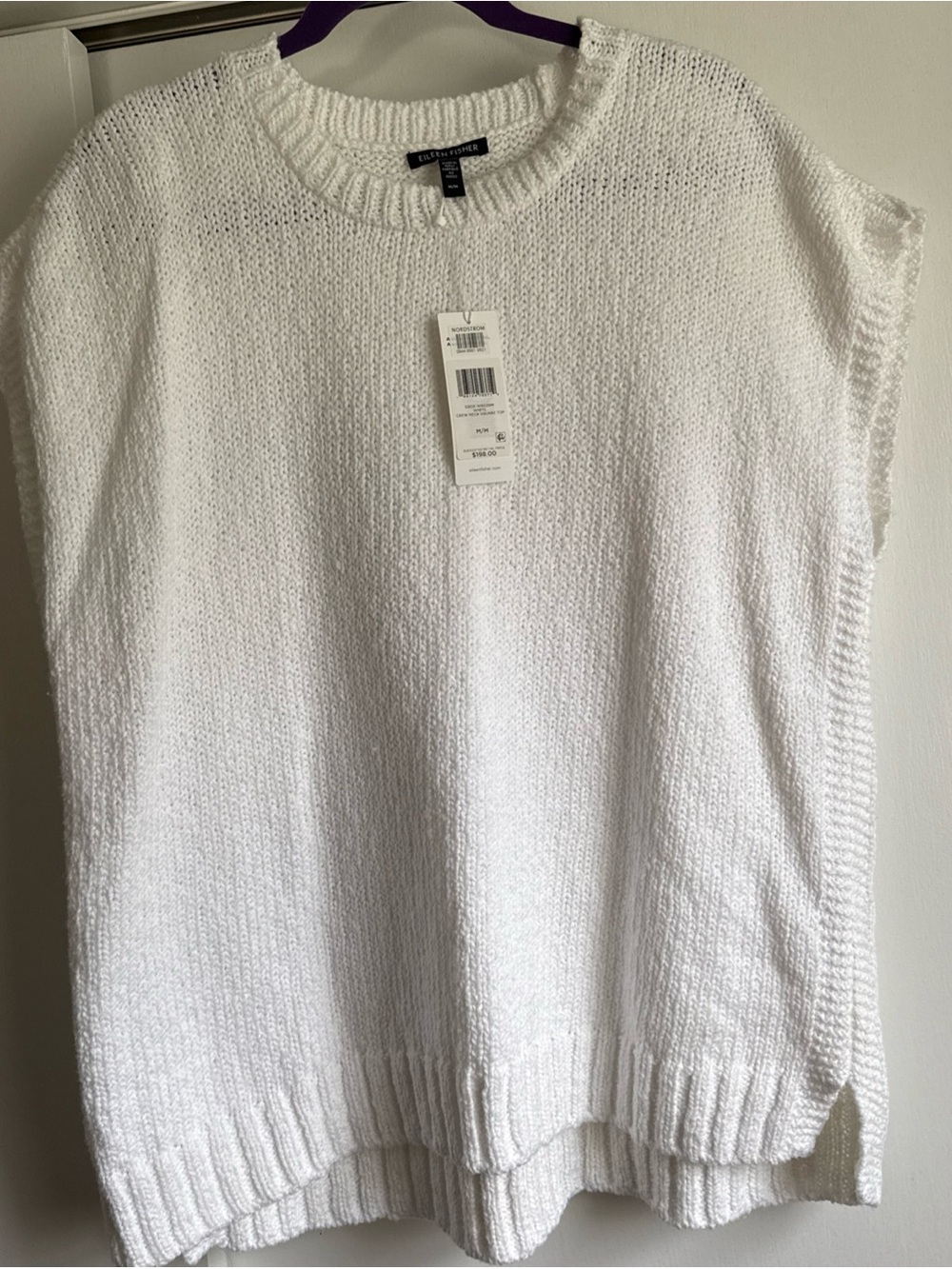 Eileen Fisher White Organic Cotton knit  Crew Neck Square Top M